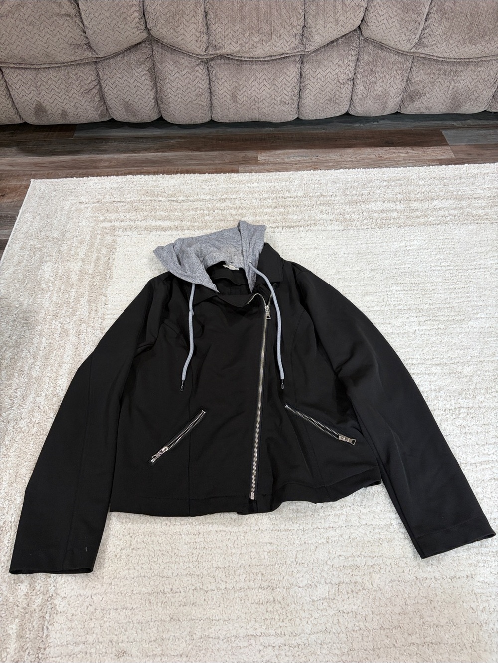 Hem & Thread Black Bomber Jacket with Gray Hood